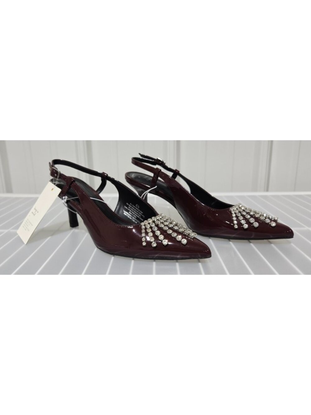 A New Day Serafina Burgundy Slingback Heels w/ Rhinestone Starburst -- Size 6.5
